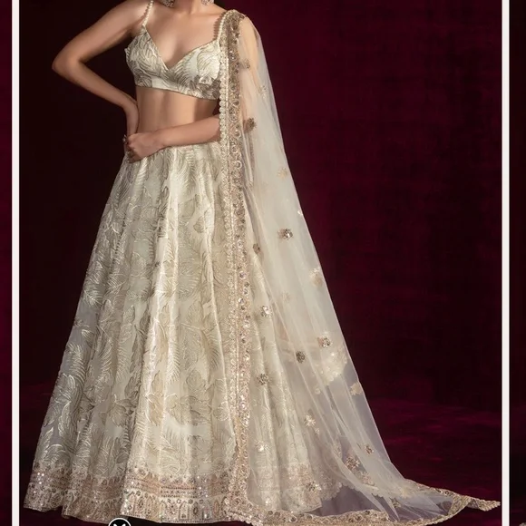 Elegant Cream and Gold Lehenga - Picture 3 of 8
